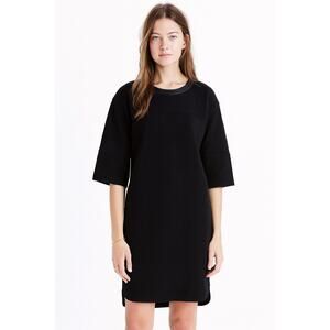 Madewell Black Leather-Trim Piqué Ponte Dress